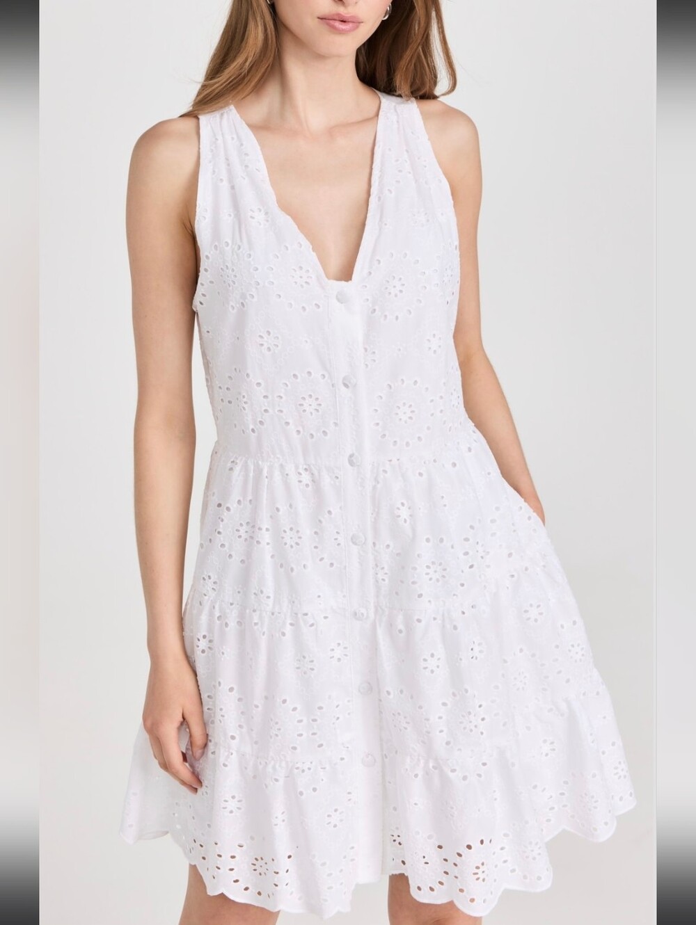 Splendid White Eyelet V-Neck Button Dress